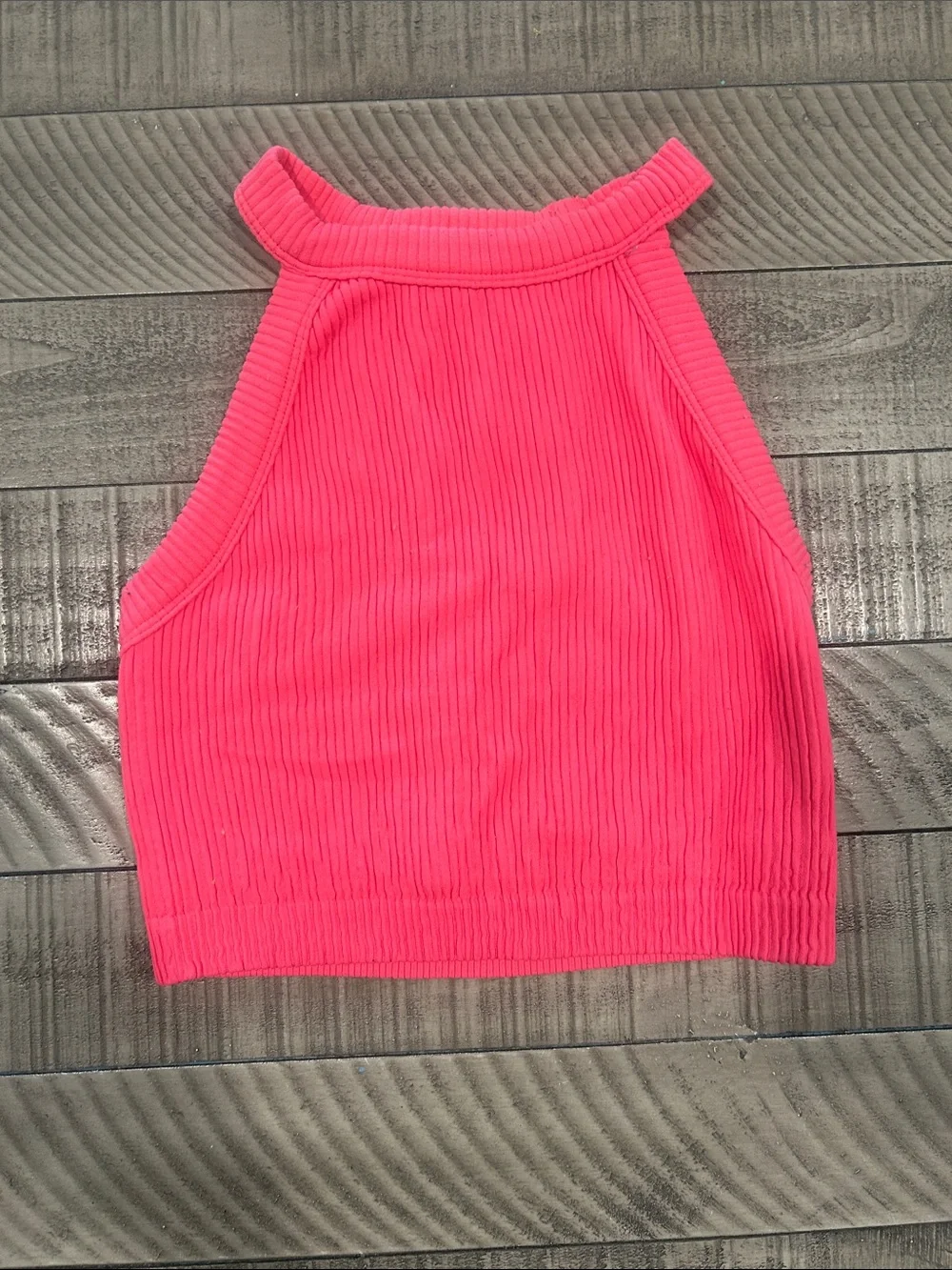 aerie Ribbed High-Neck Crop Tank Top - Neon Pink
